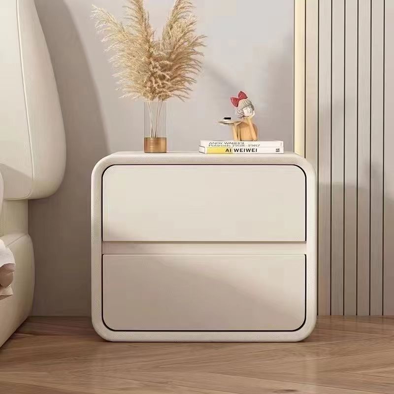 Modern Minimalist Square Rectangular Microfiber Leather Medium Density Fiberboard Nightstand 2-Drawer For Bedroom