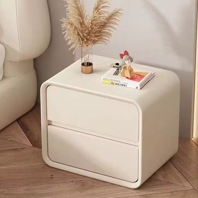 Modern Minimalist Square Rectangular Microfiber Leather Medium Density Fiberboard Nightstand 2-Drawer For Bedroom