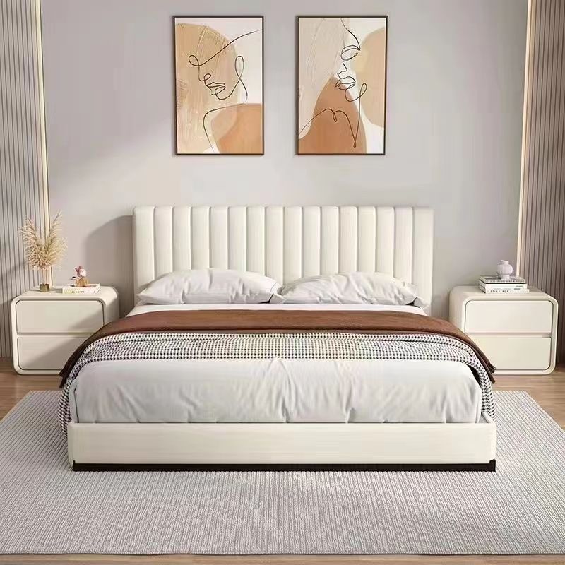 Modern Minimalist Square Rectangular Microfiber Leather Medium Density Fiberboard Nightstand 2-Drawer For Bedroom