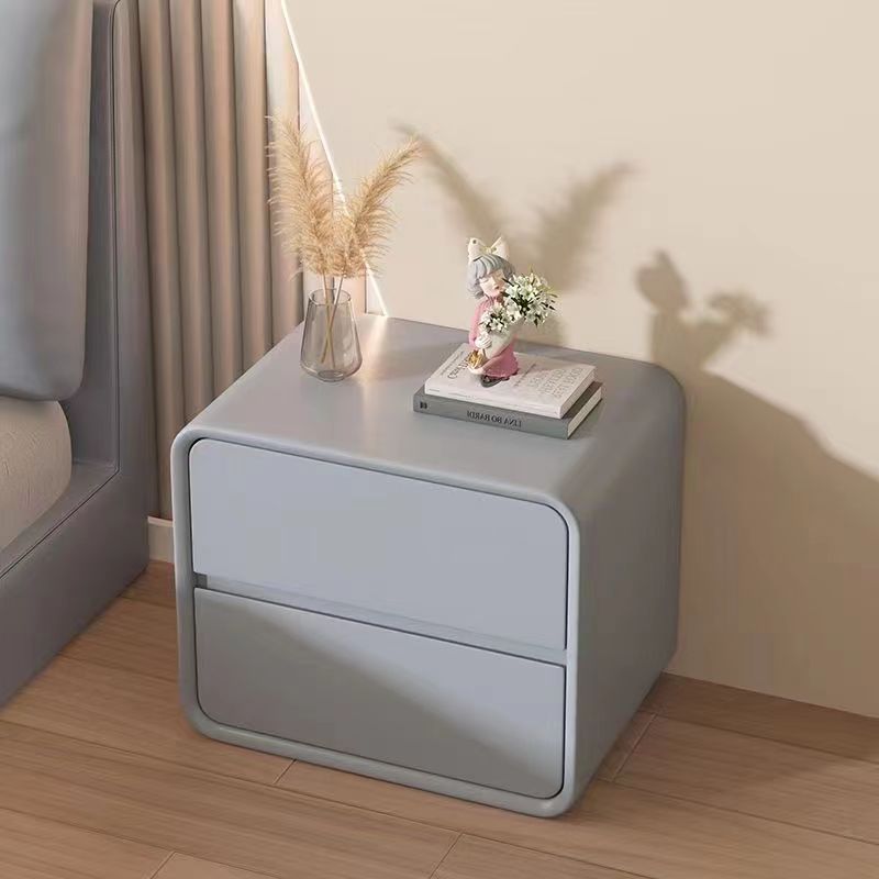 Modern Minimalist Square Rectangular Microfiber Leather Medium Density Fiberboard Nightstand 2-Drawer For Bedroom