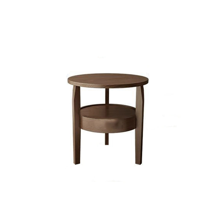 Traditioneller runder Couchtisch im Vintage-Stil aus Gummibaumholz, Paulownia-Holz und Sperrholz, 2 Ebenen, für das Wohnzimmer 