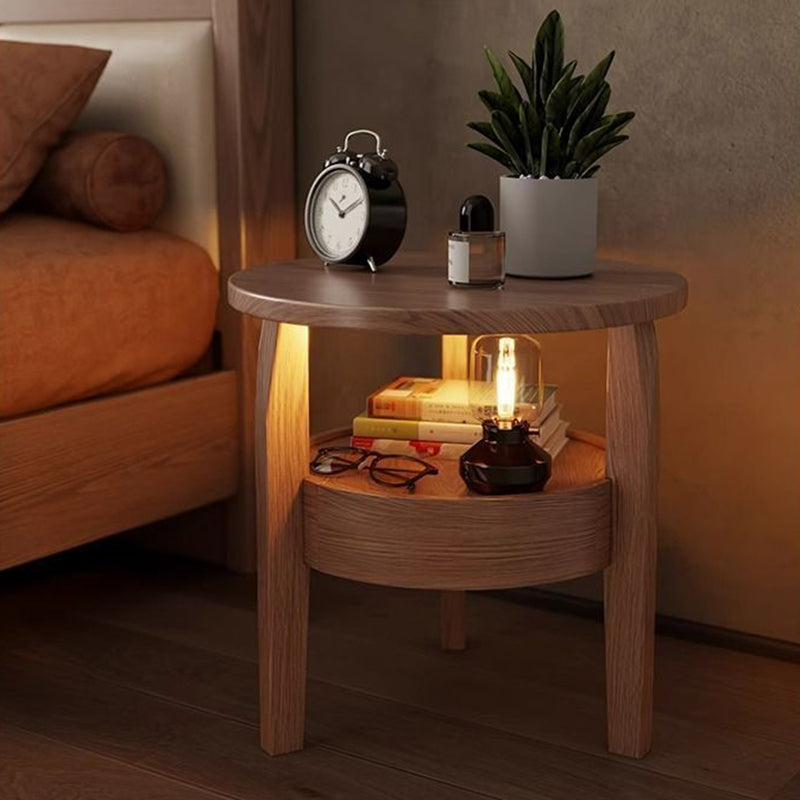Traditioneller runder Couchtisch im Vintage-Stil aus Gummibaumholz, Paulownia-Holz und Sperrholz, 2 Ebenen, für das Wohnzimmer 