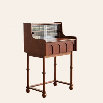 Traditional French Rectangular Pine Wood Ash Wood Solid Wood Plywood Velvet Makeup Vanity & Vanity Stool Set 2-Tier For Bedroom