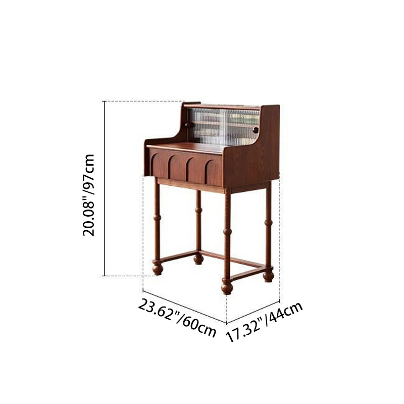 Traditional French Rectangular Pine Wood Ash Wood Solid Wood Plywood Velvet Makeup Vanity & Vanity Stool Set 2-Tier For Bedroom