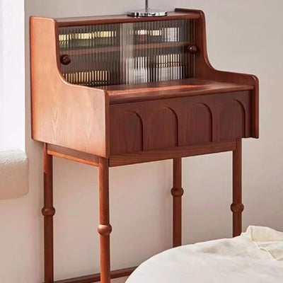 Traditional French Rectangular Pine Wood Ash Wood Solid Wood Plywood Velvet Makeup Vanity & Vanity Stool Set 2-Tier For Bedroom