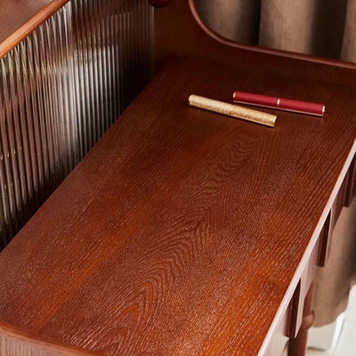 Traditional French Rectangular Pine Wood Ash Wood Solid Wood Plywood Velvet Makeup Vanity & Vanity Stool Set 2-Tier For Bedroom