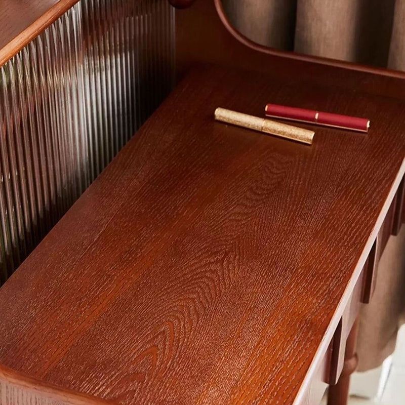 Traditional French Rectangular Pine Wood Ash Wood Solid Wood Plywood Velvet Makeup Vanity & Vanity Stool Set 2-Tier For Bedroom