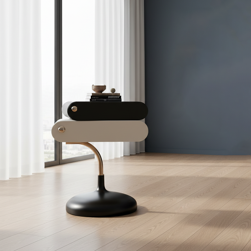 Modern Minimalist Square Rectangular Solid Wood E1 Eco-friendly Lacquered Board Stainless Steel Solid Wood Plywood Left/Right Pull Nightstand With 2-Drawer For Bedroom