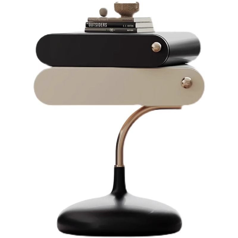 Modern Minimalist Square Rectangular Solid Wood E1 Eco-friendly Lacquered Board Stainless Steel Solid Wood Plywood Left/Right Pull Nightstand With 2-Drawer For Bedroom