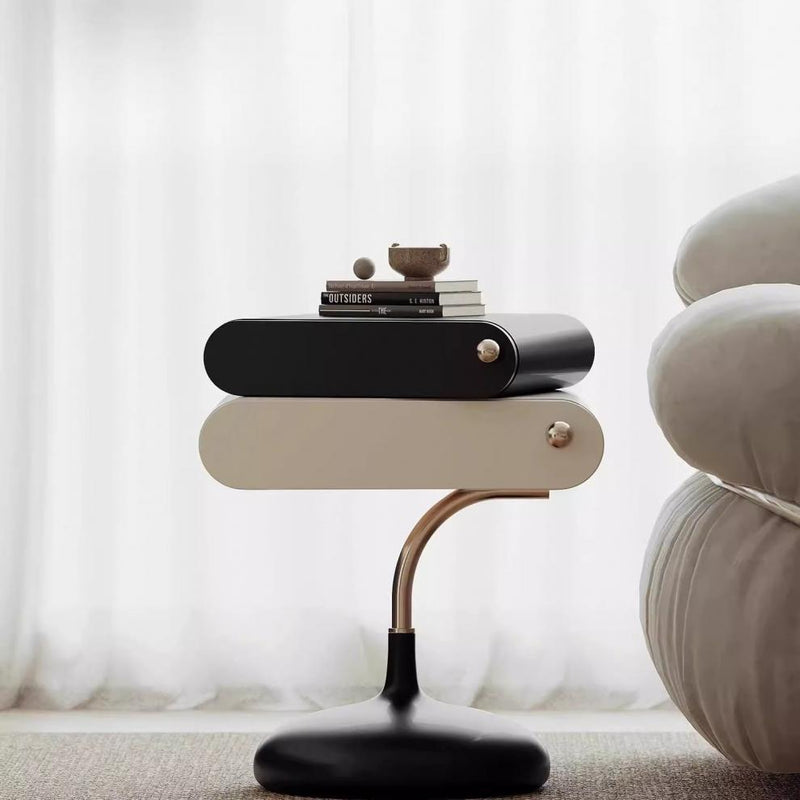 Modern Minimalist Square Rectangular Solid Wood E1 Eco-friendly Lacquered Board Stainless Steel Solid Wood Plywood Left/Right Pull Nightstand With 2-Drawer For Bedroom