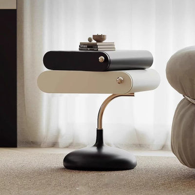 Modern Minimalist Square Rectangular Solid Wood E1 Eco-friendly Lacquered Board Stainless Steel Solid Wood Plywood Left/Right Pull Nightstand With 2-Drawer For Bedroom