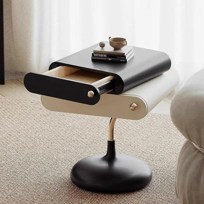 Modern Minimalist Square Rectangular Solid Wood E1 Eco-friendly Lacquered Board Stainless Steel Solid Wood Plywood Left/Right Pull Nightstand With 2-Drawer For Bedroom