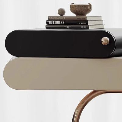 Modern Minimalist Square Rectangular Solid Wood E1 Eco-friendly Lacquered Board Stainless Steel Solid Wood Plywood Left/Right Pull Nightstand With 2-Drawer For Bedroom