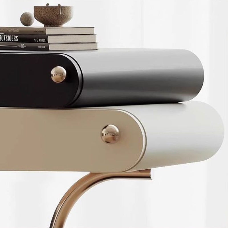 Modern Minimalist Square Rectangular Solid Wood E1 Eco-friendly Lacquered Board Stainless Steel Solid Wood Plywood Left/Right Pull Nightstand With 2-Drawer For Bedroom