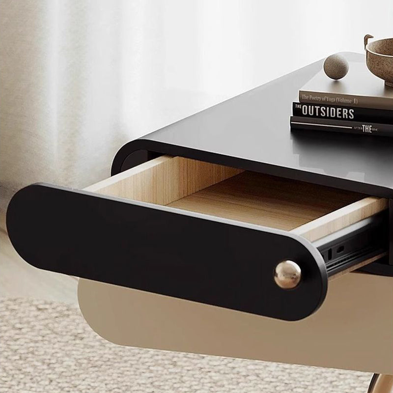 Modern Minimalist Square Rectangular Solid Wood E1 Eco-friendly Lacquered Board Stainless Steel Solid Wood Plywood Left/Right Pull Nightstand With 2-Drawer For Bedroom