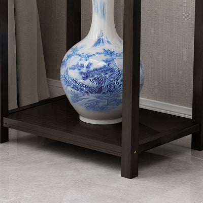 Traditional Chinese Square Rectangular Nan Bamboo Fiberboard End Table 2-Tier Storage Rack For Living Room