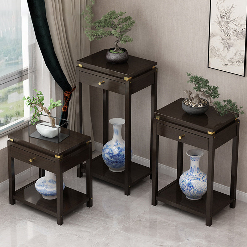 Traditional Chinese Square Rectangular Nan Bamboo Fiberboard End Table 2-Tier Storage Rack For Living Room