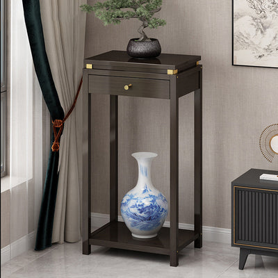 Traditional Chinese Square Rectangular Nan Bamboo Fiberboard End Table 2-Tier Storage Rack For Living Room