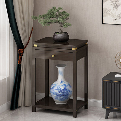 Traditional Chinese Square Rectangular Nan Bamboo Fiberboard End Table 2-Tier Storage Rack For Living Room