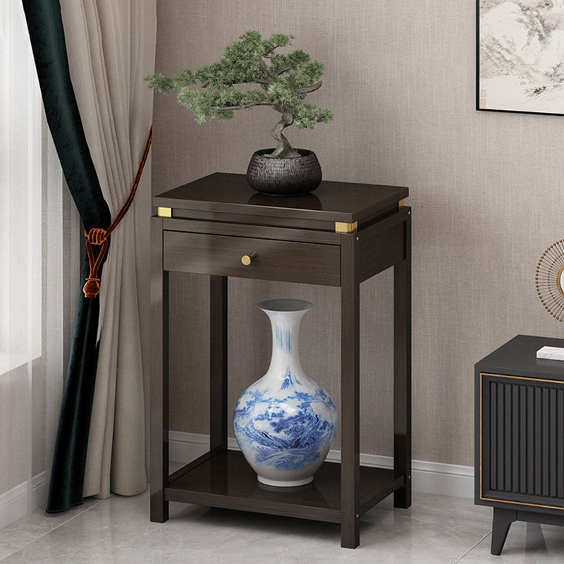 Traditional Chinese Square Rectangular Nan Bamboo Fiberboard End Table 2-Tier Storage Rack For Living Room