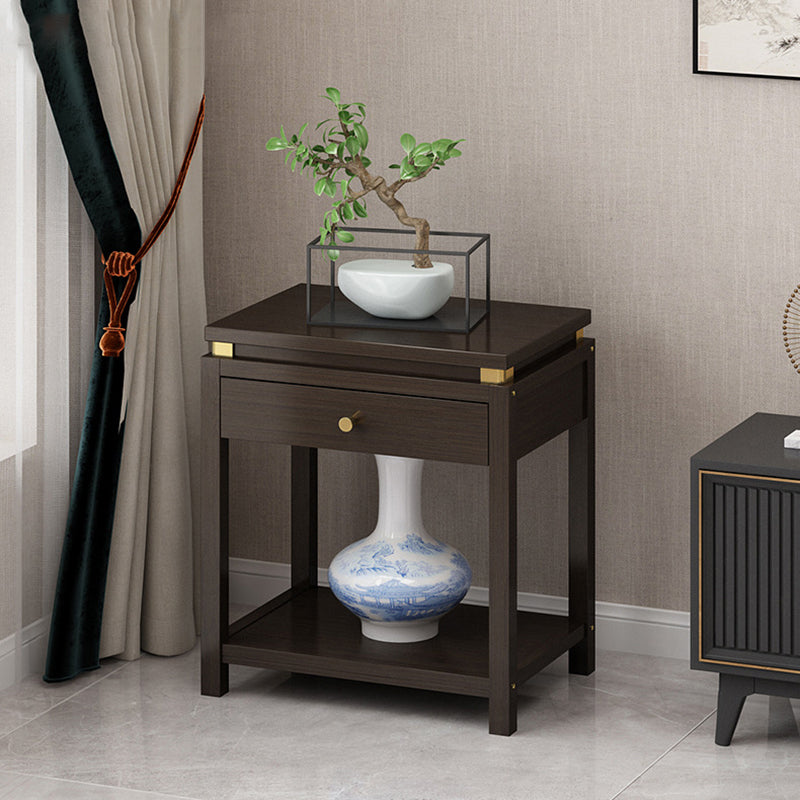 Traditional Chinese Square Rectangular Nan Bamboo Fiberboard End Table 2-Tier Storage Rack For Living Room