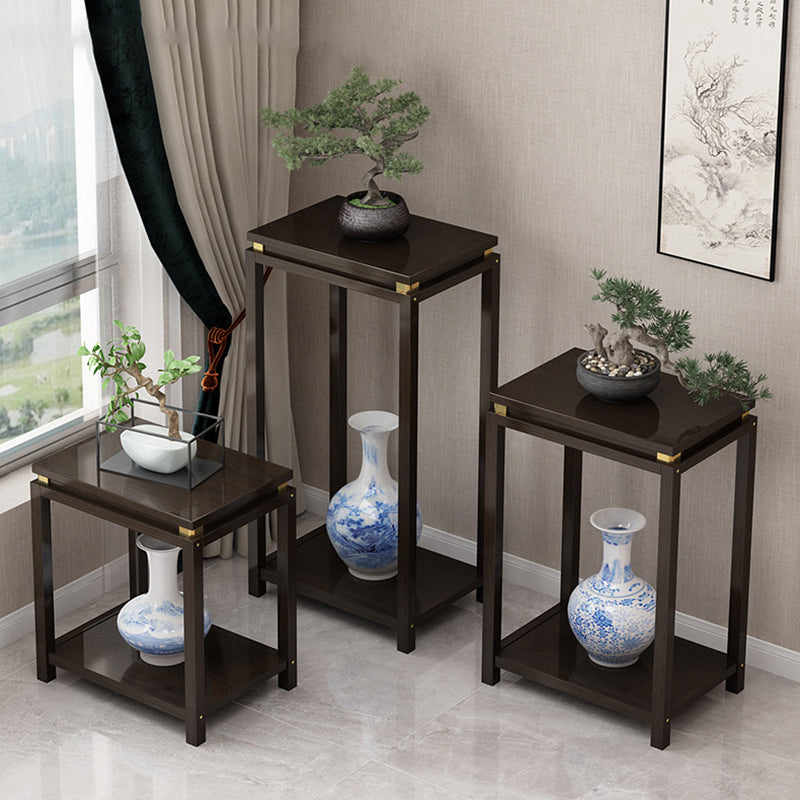 Traditional Chinese Square Rectangular Nan Bamboo Fiberboard End Table 2-Tier Storage Rack For Living Room