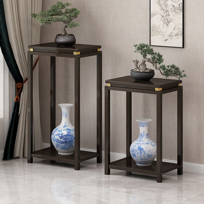 Traditional Chinese Square Rectangular Nan Bamboo Fiberboard End Table 2-Tier Storage Rack For Living Room