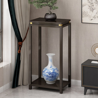 Traditional Chinese Square Rectangular Nan Bamboo Fiberboard End Table 2-Tier Storage Rack For Living Room
