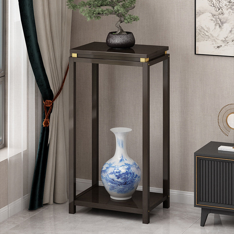 Traditional Chinese Square Rectangular Nan Bamboo Fiberboard End Table 2-Tier Storage Rack For Living Room