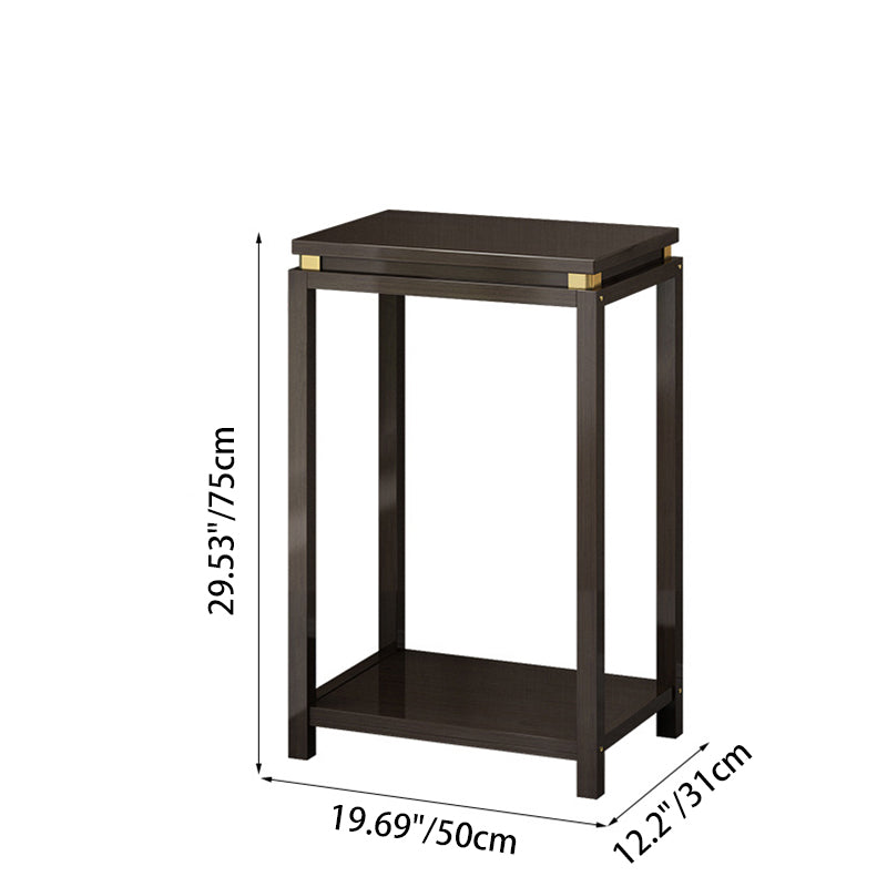 Traditional Chinese Square Rectangular Nan Bamboo Fiberboard End Table 2-Tier Storage Rack For Living Room