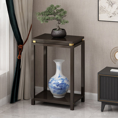 Traditional Chinese Square Rectangular Nan Bamboo Fiberboard End Table 2-Tier Storage Rack For Living Room