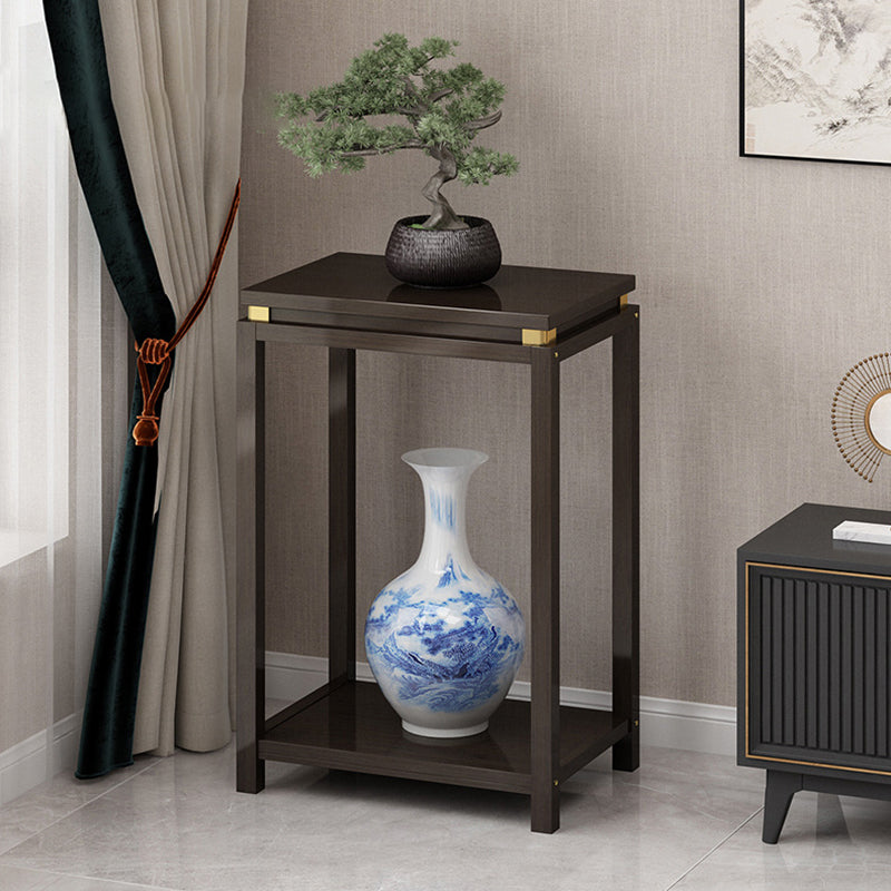 Traditional Chinese Square Rectangular Nan Bamboo Fiberboard End Table 2-Tier Storage Rack For Living Room