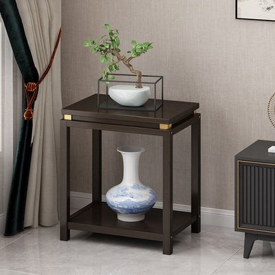Traditional Chinese Square Rectangular Nan Bamboo Fiberboard End Table 2-Tier Storage Rack For Living Room