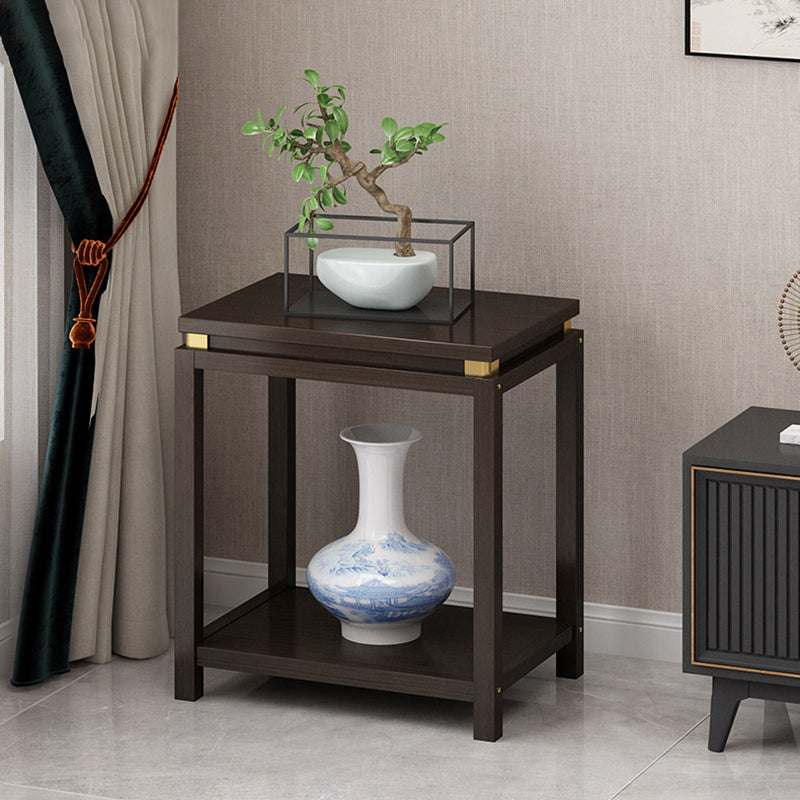 Traditional Chinese Square Rectangular Nan Bamboo Fiberboard End Table 2-Tier Storage Rack For Living Room
