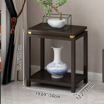 Traditional Chinese Square Rectangular Nan Bamboo Fiberboard End Table 2-Tier Storage Rack For Living Room