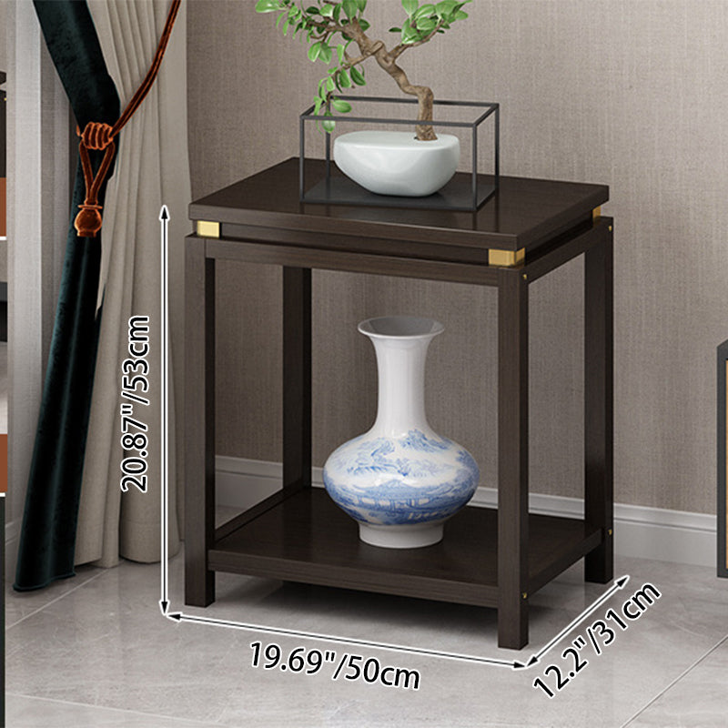 Traditional Chinese Square Rectangular Nan Bamboo Fiberboard End Table 2-Tier Storage Rack For Living Room