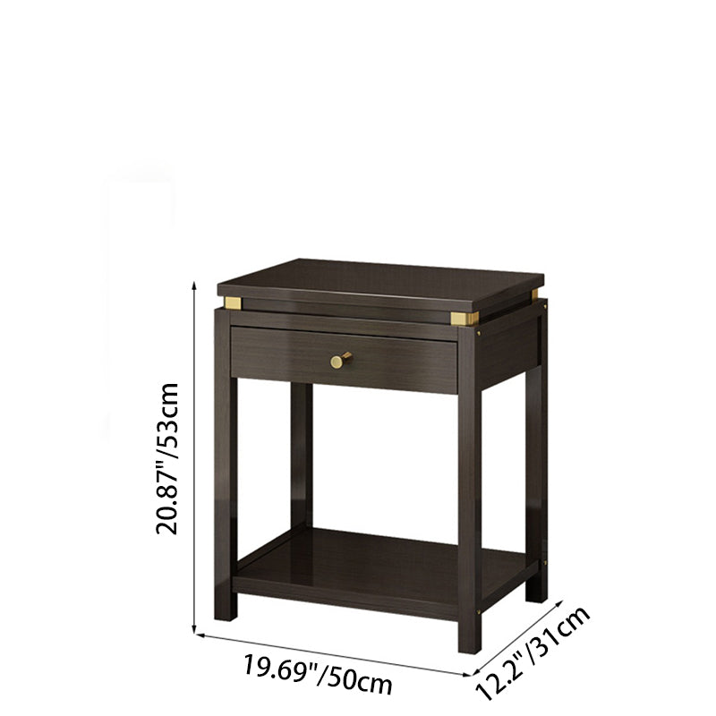 Traditional Chinese Square Rectangular Nan Bamboo Fiberboard End Table 2-Tier Storage Rack For Living Room