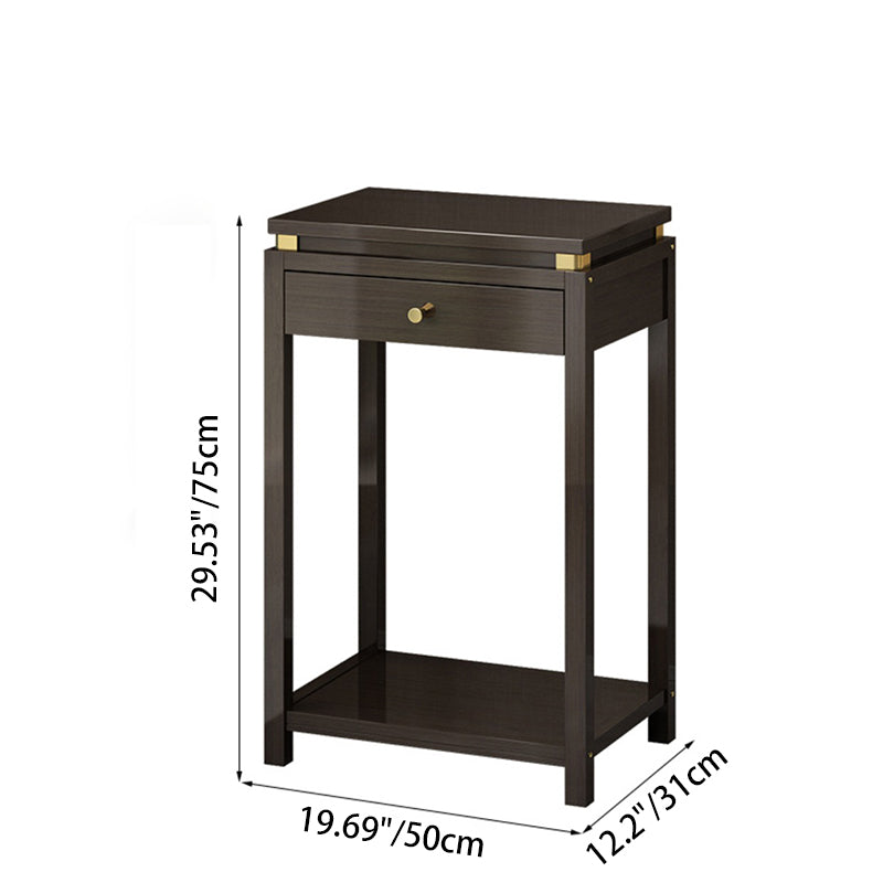 Traditional Chinese Square Rectangular Nan Bamboo Fiberboard End Table 2-Tier Storage Rack For Living Room