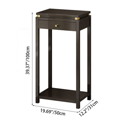 Traditional Chinese Square Rectangular Nan Bamboo Fiberboard End Table 2-Tier Storage Rack For Living Room