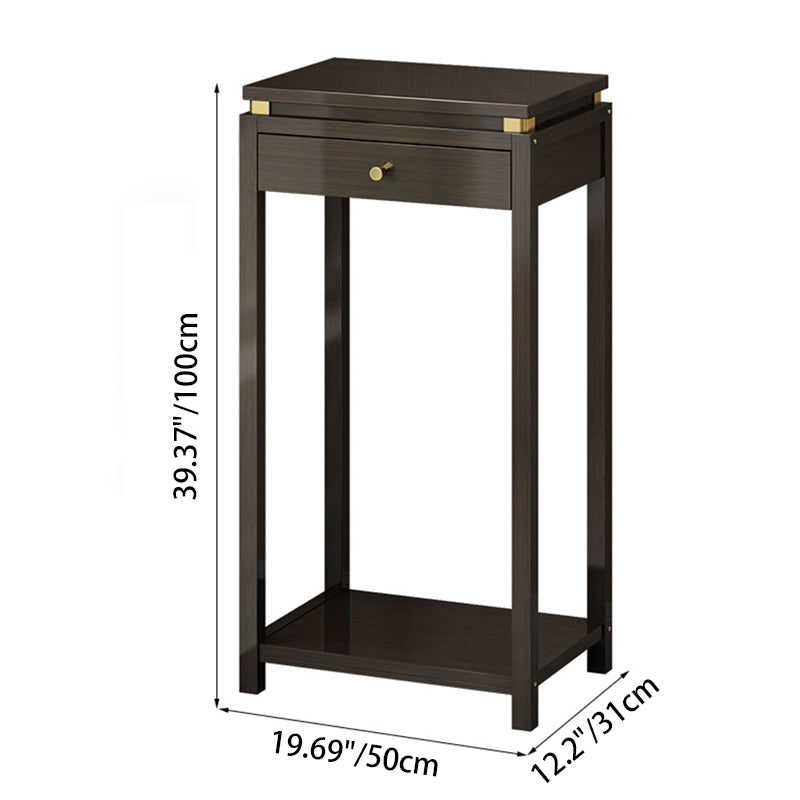 Traditional Chinese Square Rectangular Nan Bamboo Fiberboard End Table 2-Tier Storage Rack For Living Room