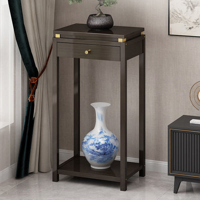 Traditional Chinese Square Rectangular Nan Bamboo Fiberboard End Table 2-Tier Storage Rack For Living Room