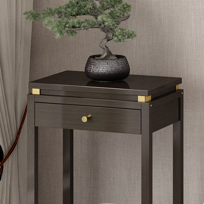 Traditional Chinese Square Rectangular Nan Bamboo Fiberboard End Table 2-Tier Storage Rack For Living Room