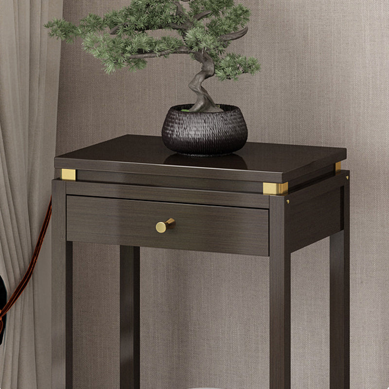 Traditional Chinese Square Rectangular Nan Bamboo Fiberboard End Table 2-Tier Storage Rack For Living Room