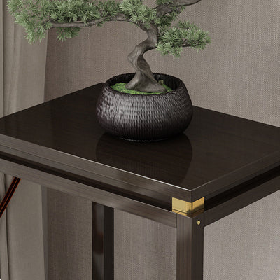 Traditional Chinese Square Rectangular Nan Bamboo Fiberboard End Table 2-Tier Storage Rack For Living Room