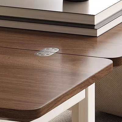Modern Minimalist Square Rectangular Solid Wood Eco-board Foldable Movable Coffee Table 3-Cabinet For Living Room