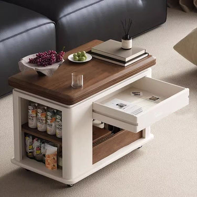 Modern Minimalist Square Rectangular Solid Wood Eco-board Foldable Movable Coffee Table 3-Cabinet For Living Room