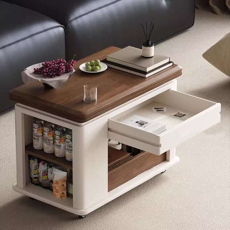 Modern Minimalist Square Rectangular Solid Wood Eco-board Foldable Movable Coffee Table 3-Cabinet For Living Room