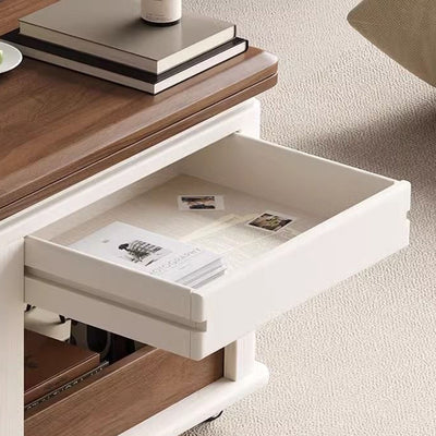 Modern Minimalist Square Rectangular Solid Wood Eco-board Foldable Movable Coffee Table 3-Cabinet For Living Room