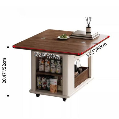 Modern Minimalist Square Rectangular Solid Wood Eco-board Foldable Movable Coffee Table 3-Cabinet For Living Room