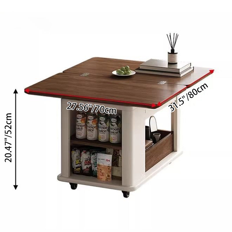 Modern Minimalist Square Rectangular Solid Wood Eco-board Foldable Movable Coffee Table 3-Cabinet For Living Room